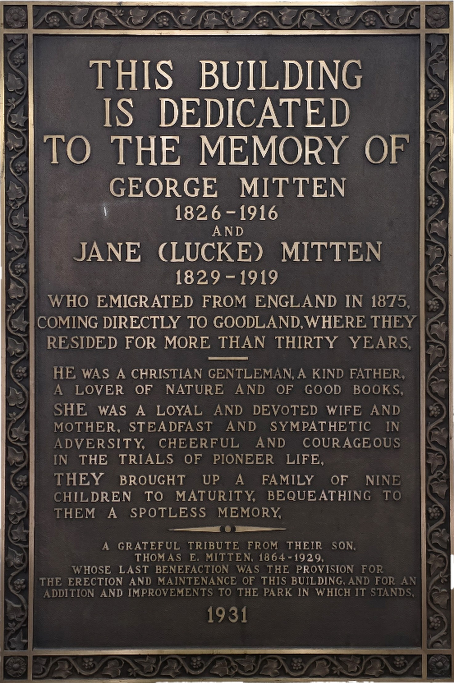 Goodland Library Dedication Plaque